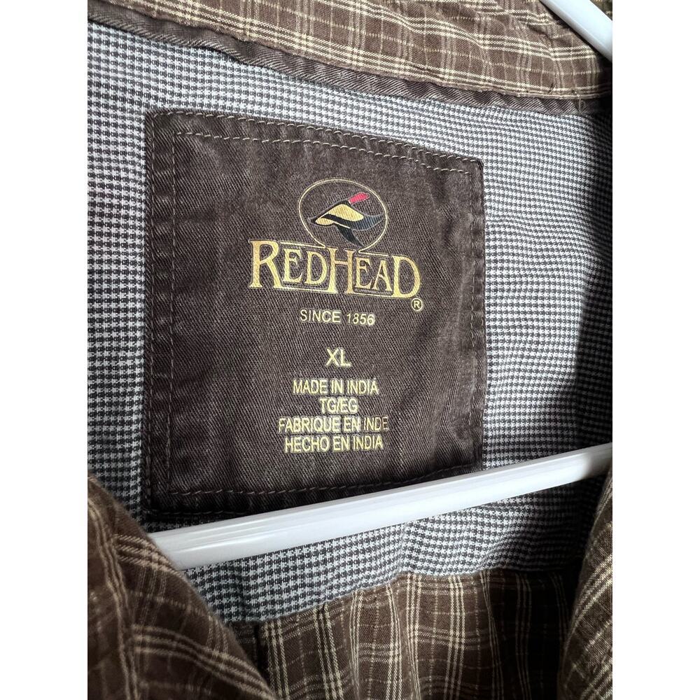 Red Head Men's Short Sleeve Brown Plaid 100% Cotton Button Down Shirt Size XL - Picture 4 of 7